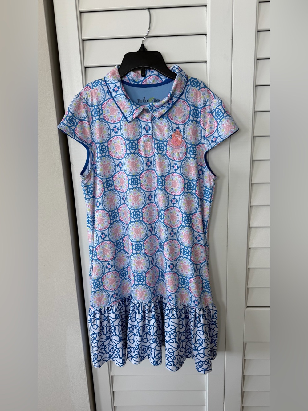 Turtles&Tees Sleeveless Polo Dress in Blue & Pink Medallion Print